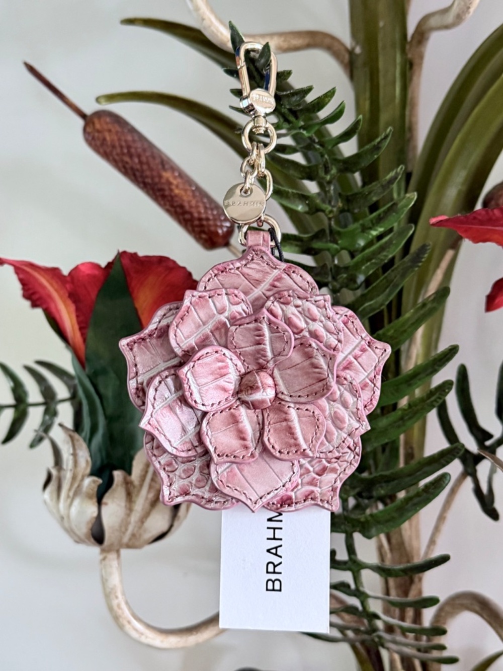 🌸 NWT Brahmin Pink Icing 3D Leather Magnolia Purse Charm Tassel Keychain Fob 🌸